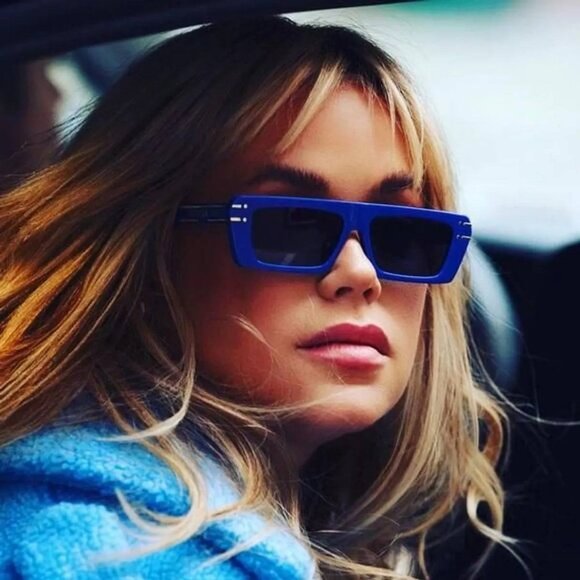 Dior DIORSIGNATURE S2U 30B0 Sunglasses Solid Blue Rectangle Frame, Blue Lenses - Picture 5 of 13